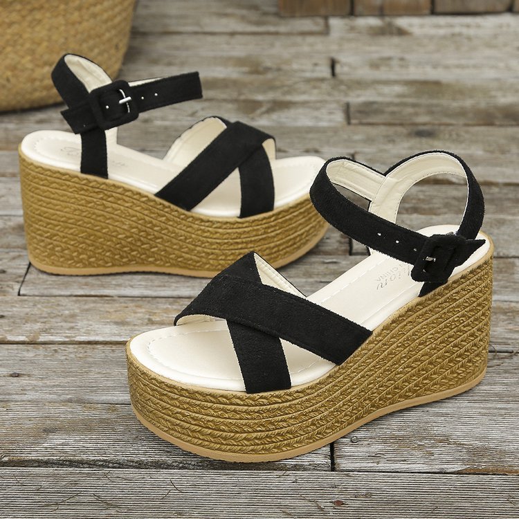 Wedge Non-slip Cross-strap Platform Hemp Heel Sandals