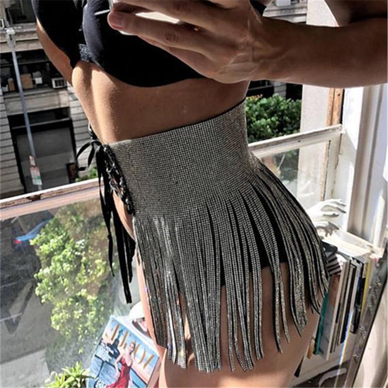 Rhinestone Fringe Skirt Tassel Belt