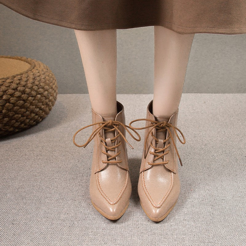 French Retro Pointed Ankle Boots