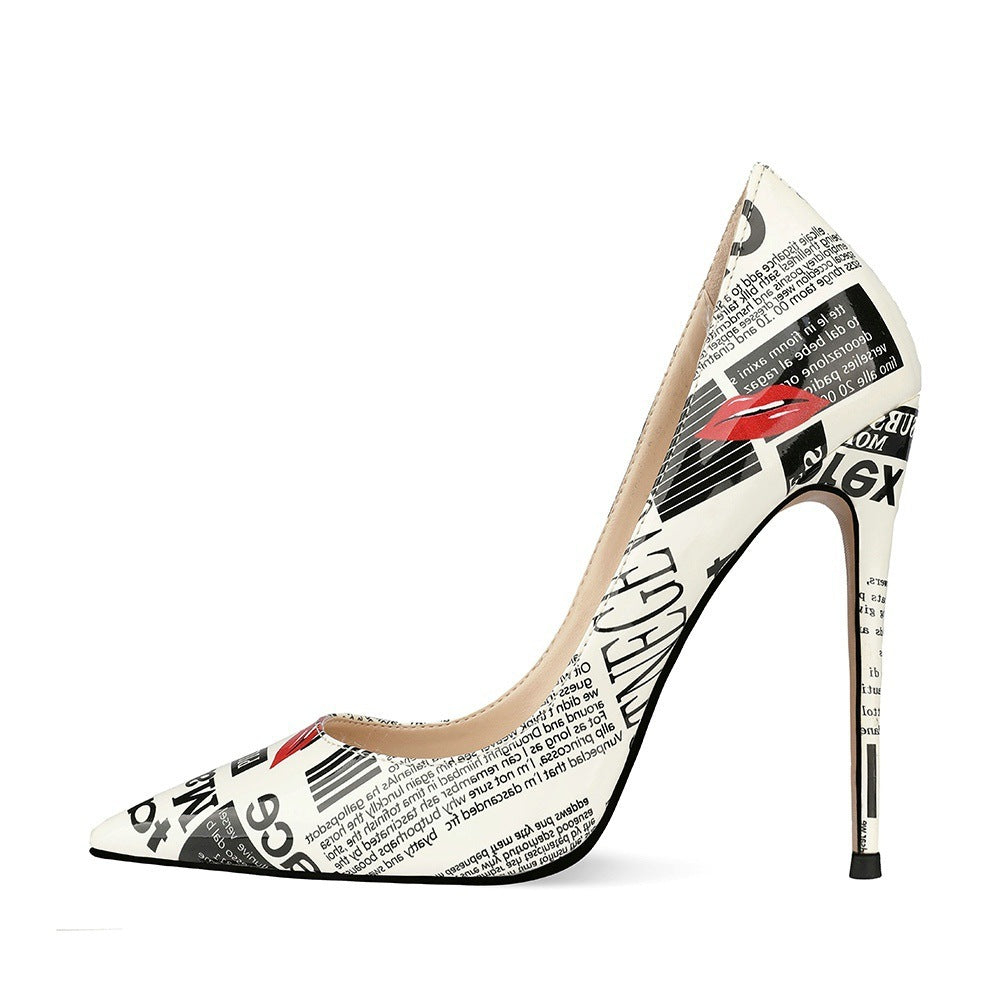 Graffiti Pointed Toe Stiletto High Heels