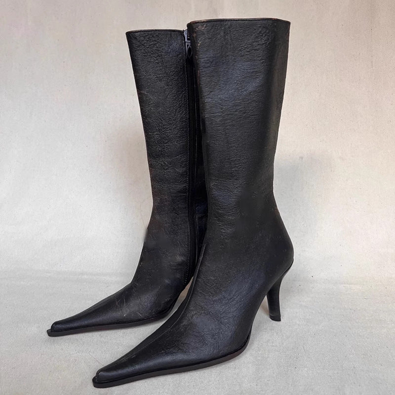 Retro Pointed Belt Buckle Western Boots
