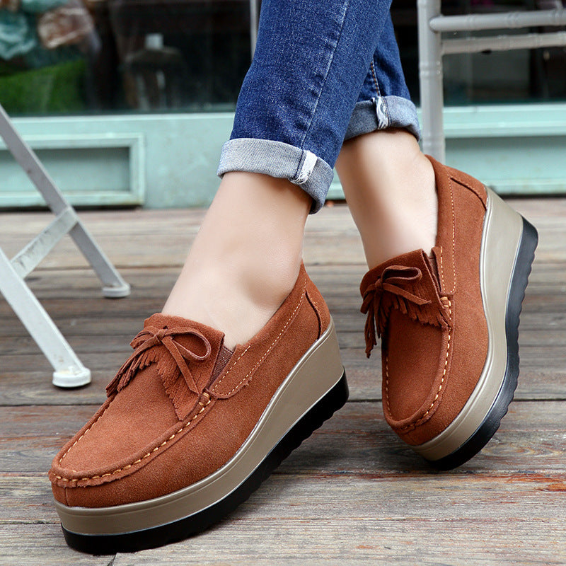 Tassel Bow Thick Bottom Wedge Shoes