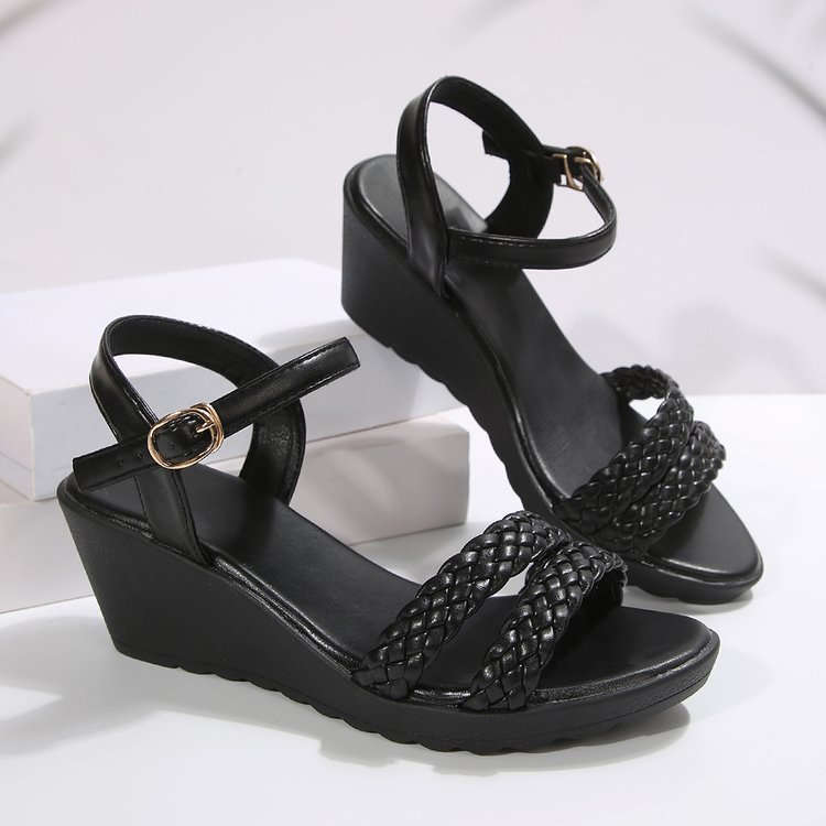Wedge High-Heeled Woven Strap Sandals