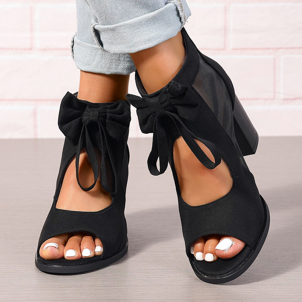 Platform Chunky Bow Open Toe Block Ankle Strap Sandals
