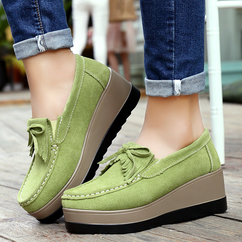 Tassel Bow Thick Bottom Wedge Shoes
