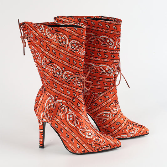 Pointed Print High Heel Fashion Boots