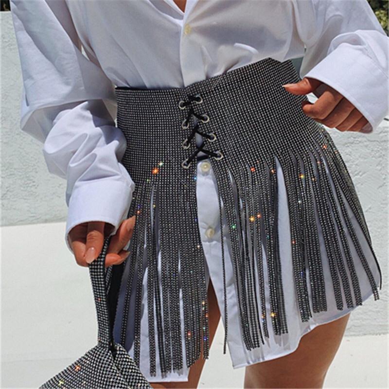 Rhinestone Fringe Skirt Tassel Belt