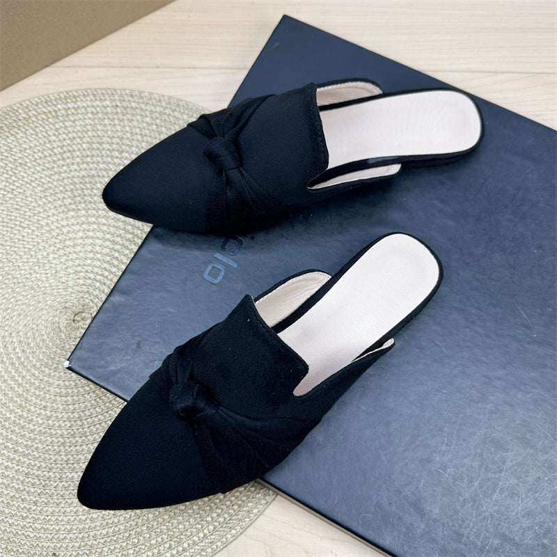 Bow Toe Style Simple Pointed Flat Lazy Half Slippers