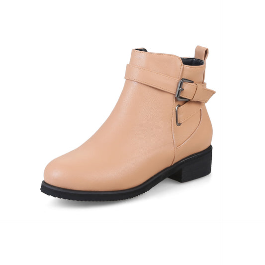 Martin Round Toe Short Low Heel Boots