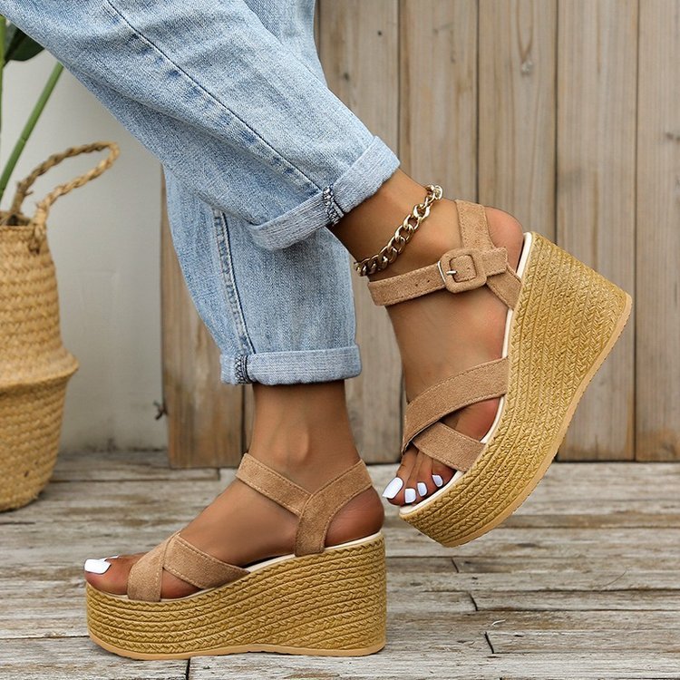 Wedge Non-slip Cross-strap Platform Hemp Heel Sandals