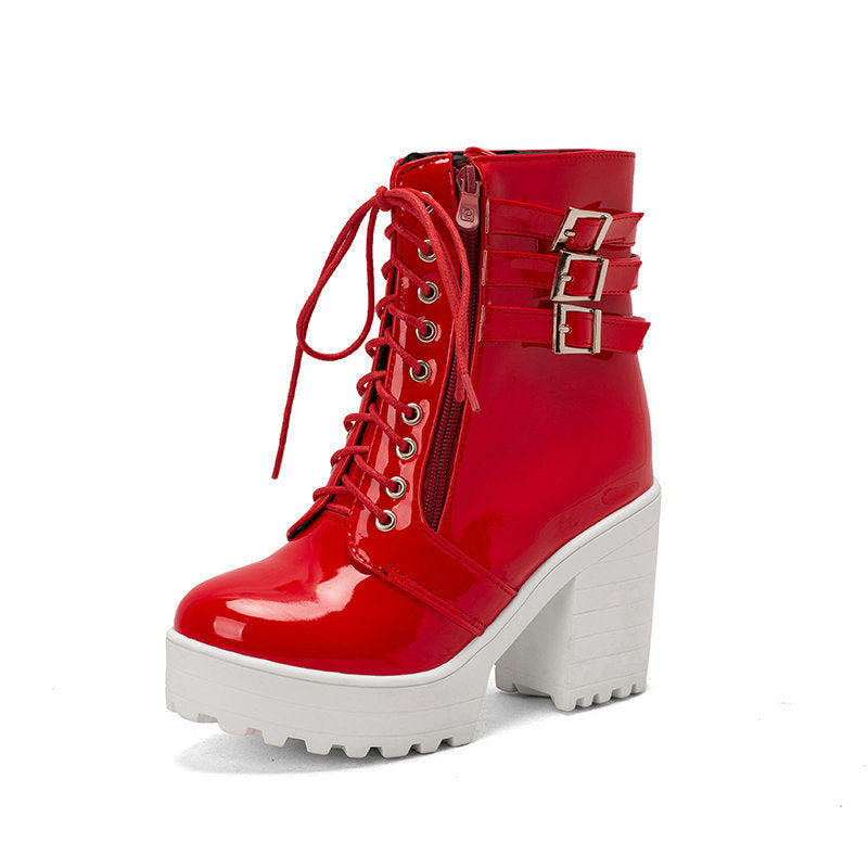 Lace-Up Buckle Thick Sole Short Boots