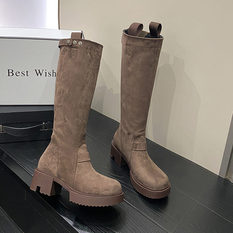 Chunky Heel Knee High Platform Long Boots
