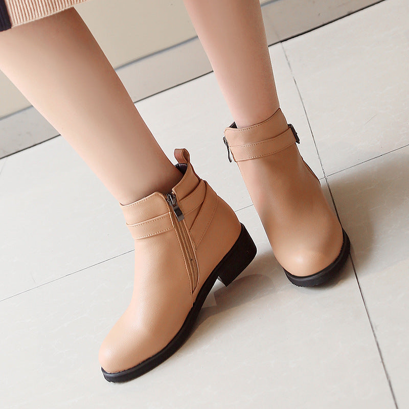 Martin Round Toe Short Low Heel Boots