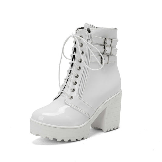 Lace-Up Buckle Thick Sole Short Boots