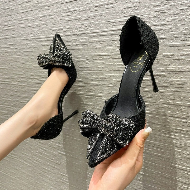 Bow Top Black High Heels
