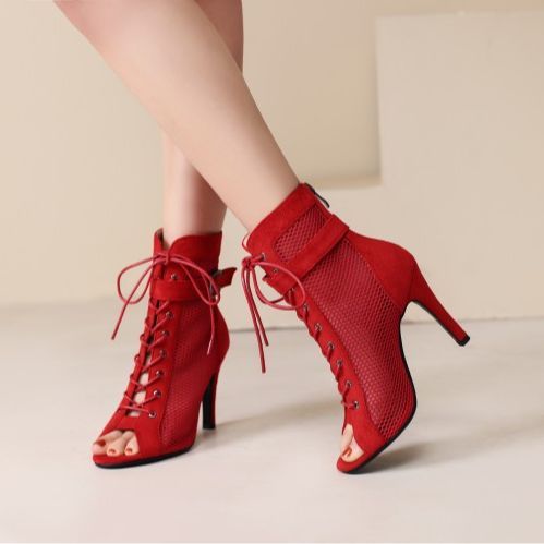 Peep Toe Hollow Mesh Cross Lace-up Buckle Heels