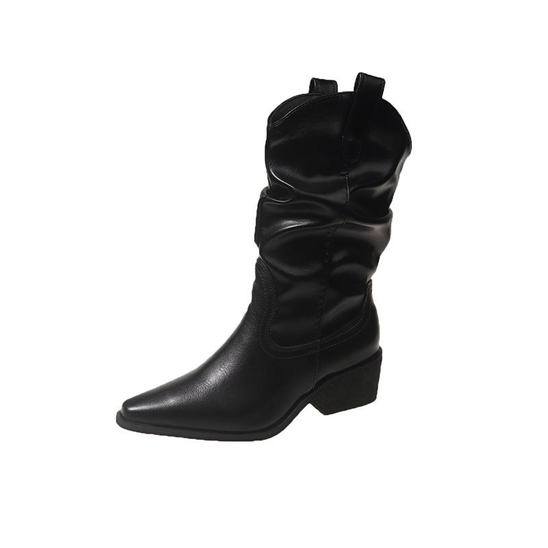Pointed Chunky Heel Western Cowboy Boots
