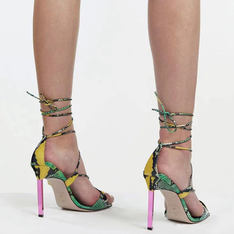 Square Toe Cross Lace-up Cutout Sandals