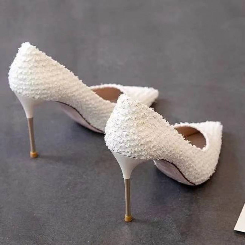 Textured Pointed Toe High Stiletto Heels