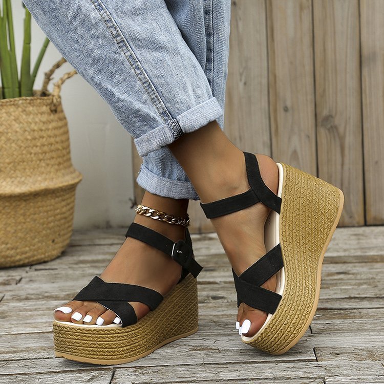 Wedge Non-slip Cross-strap Platform Hemp Heel Sandals