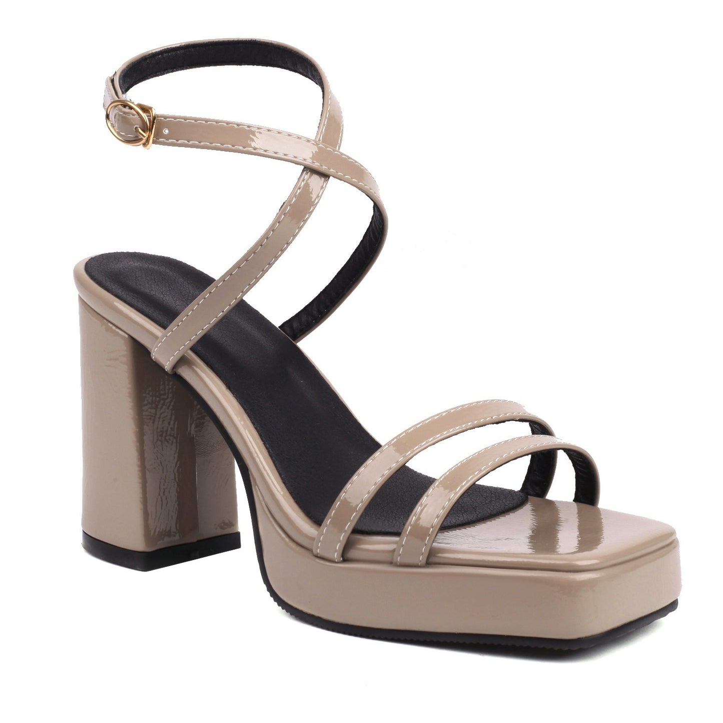 Square Toe Thin Strap Buckle Wide Strap High Heels
