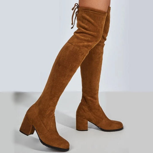 Mid-High Tube Chunky British Style High Heel Stretch Boots