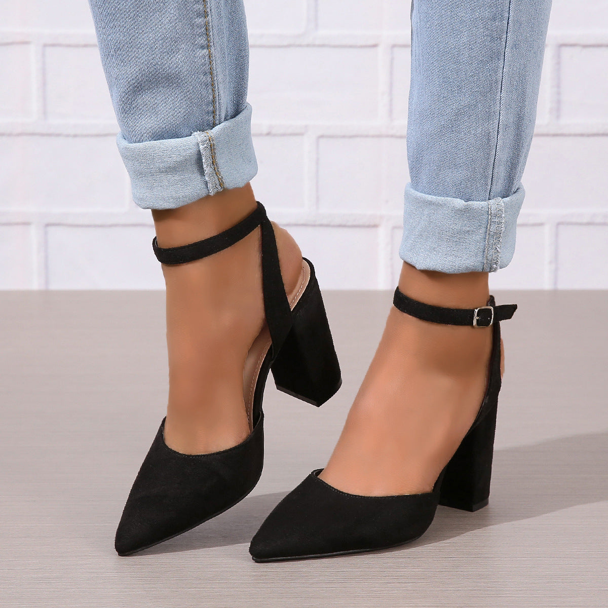 Hollow Pointed Chunky High Heels