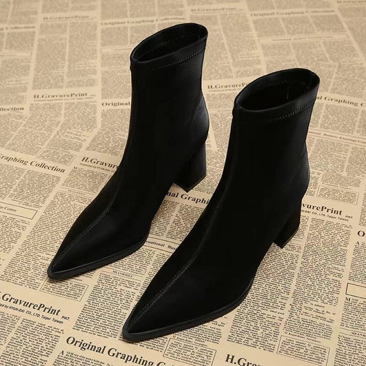 Stretch Suede Pointed Martin Boots