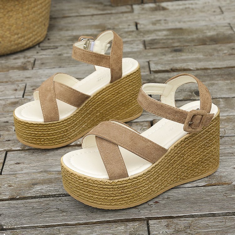 Wedge Non-slip Cross-strap Platform Hemp Heel Sandals