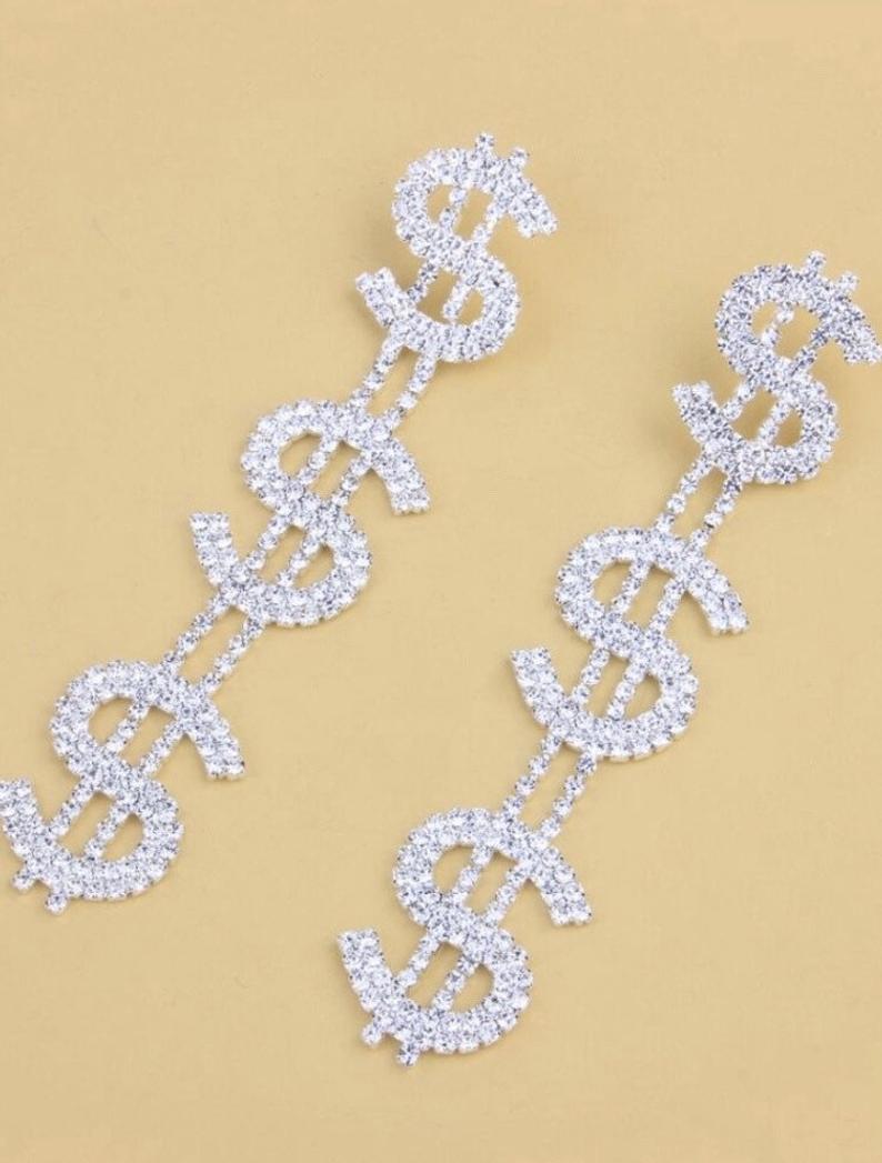 Rhinestone Dollar Drop Earrings