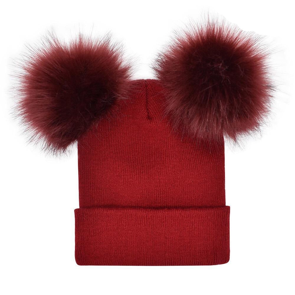 DOUBLE POM POM KNITTED HAT