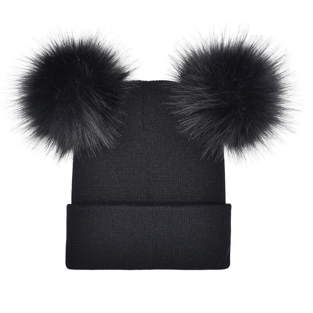 DOUBLE POM POM KNITTED HAT