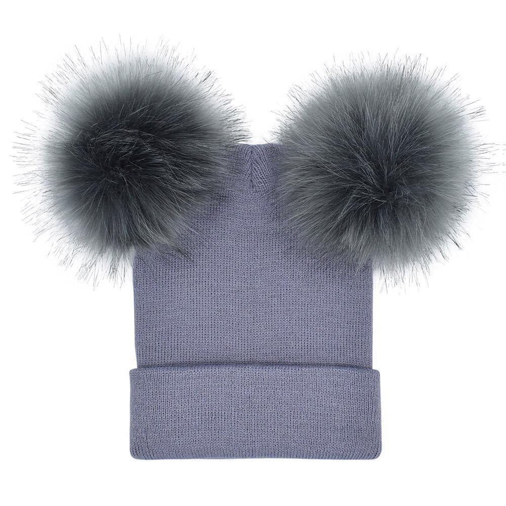 DOUBLE POM POM KNITTED HAT