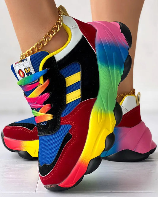 Colorblock Lace-up Platform Sneakers