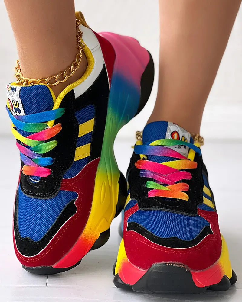 Colorblock Lace-up Platform Sneakers