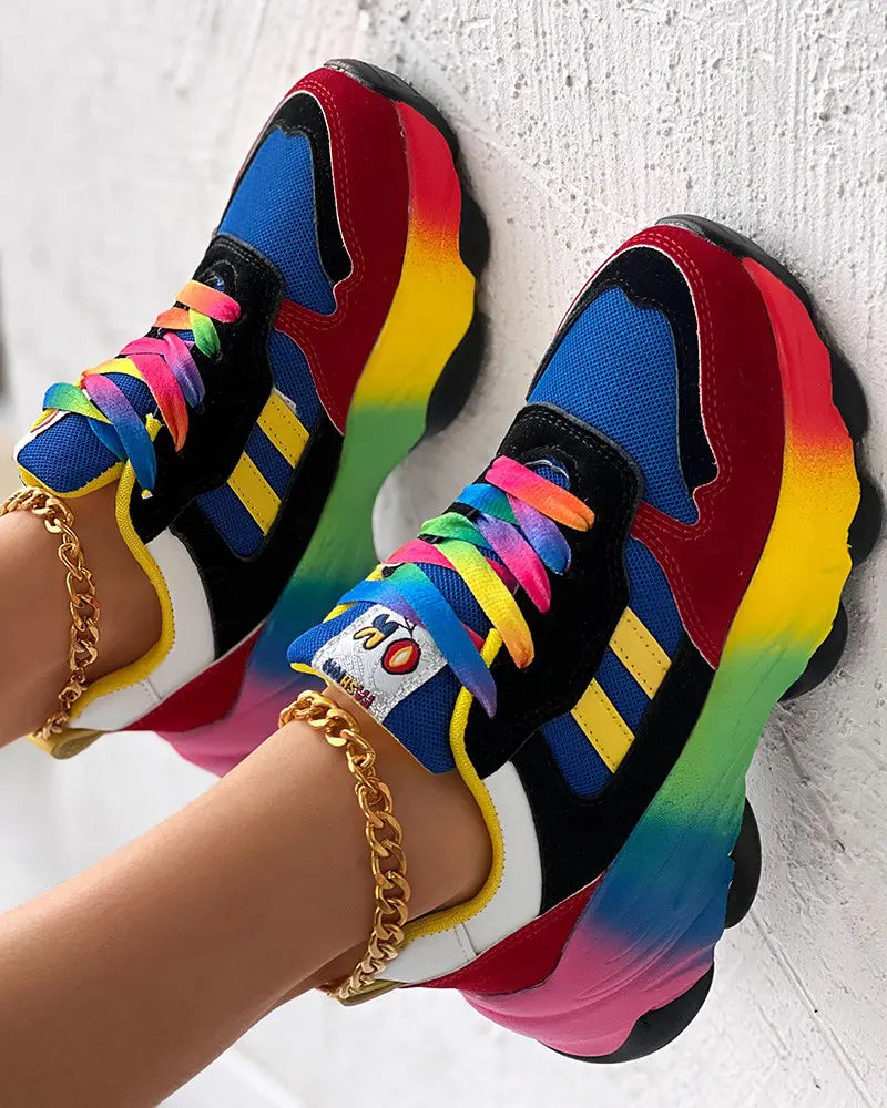 Colorblock Lace-up Platform Sneakers