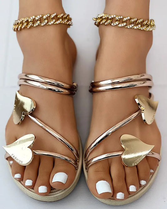Heart Pattern Multi Strap Slippers