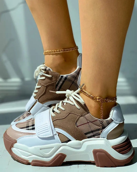 Plaid Print Velcro Lace-up Sneaker