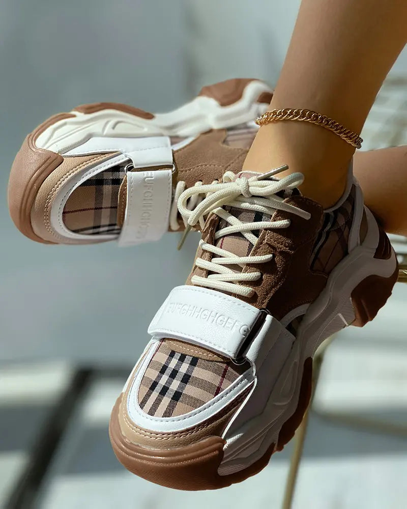 Plaid Print Velcro Lace-up Sneaker