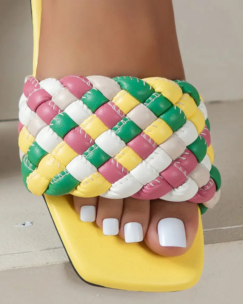 Wide Braided Strap Square Toe Slippers