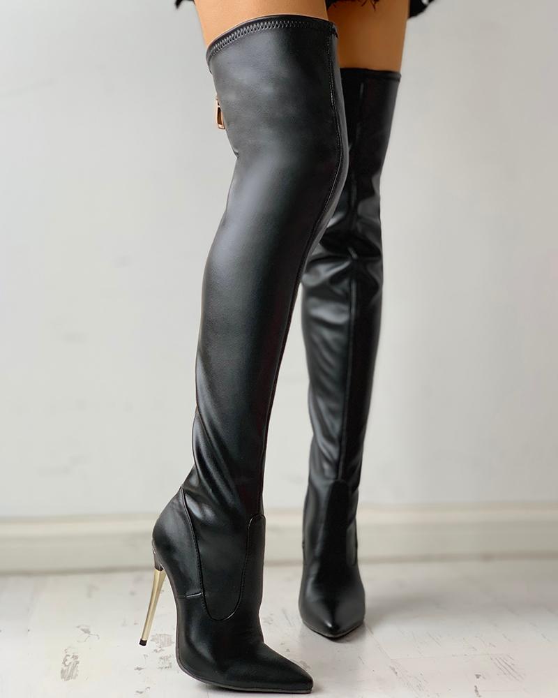 Zipper Knee-High Heel Boots
