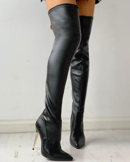 Zipper Knee-High Heel Boots