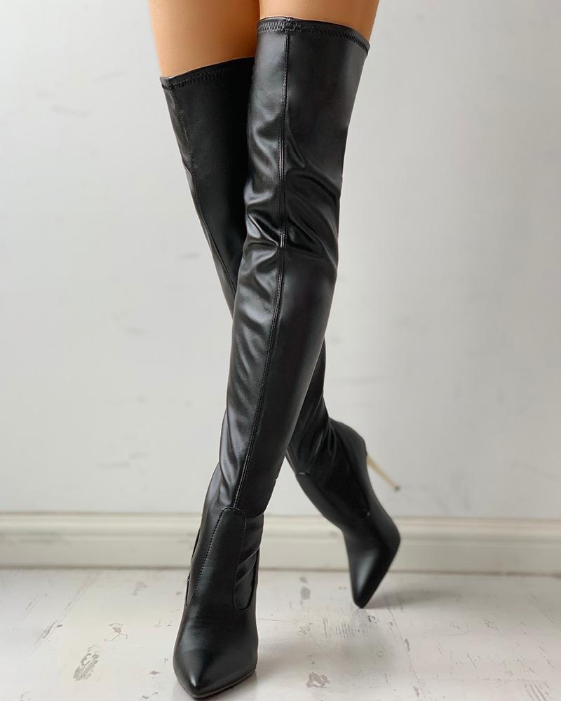 Zipper Knee-High Heel Boots