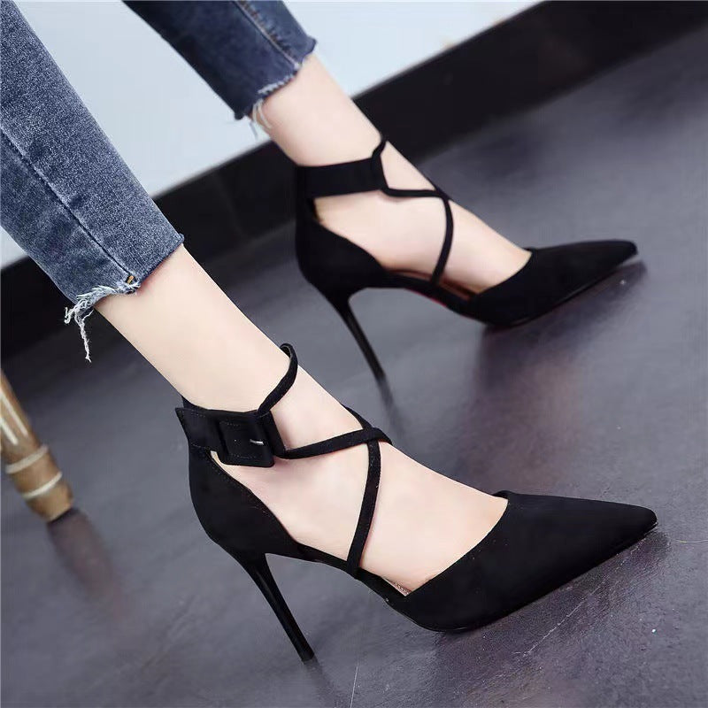 Pointed Cross Lace-up High Heels