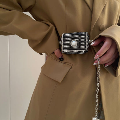 Rhinestone Mini Crossbody Bag Vintage Waist Bag Chain Belts