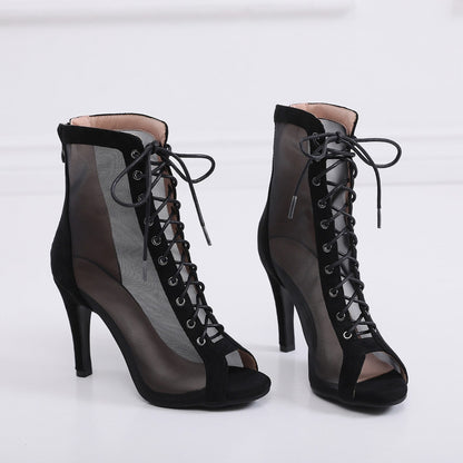 Mesh Lace Up Hollow Out Ankle Boots