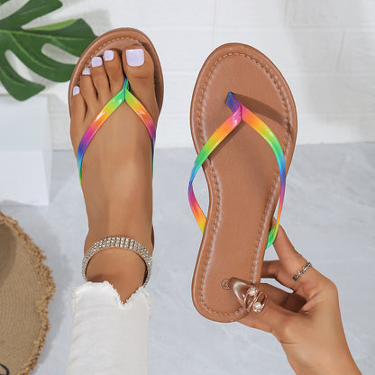Mirror Rainbow Flip-Flops Flat Bottom Sandals