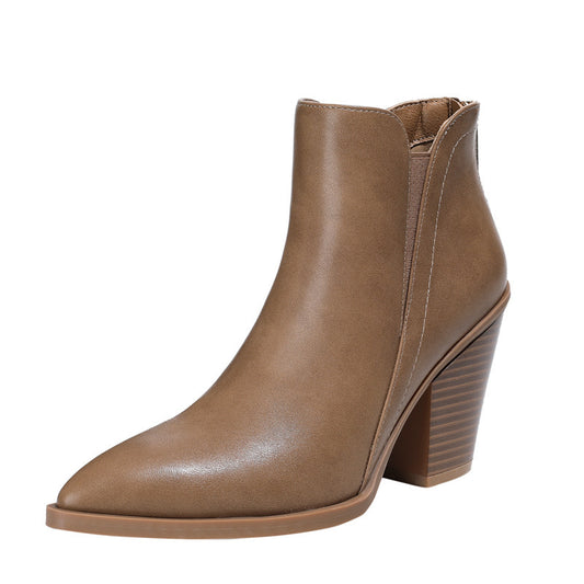 Thick Heel Martin Back Zipper Boots
