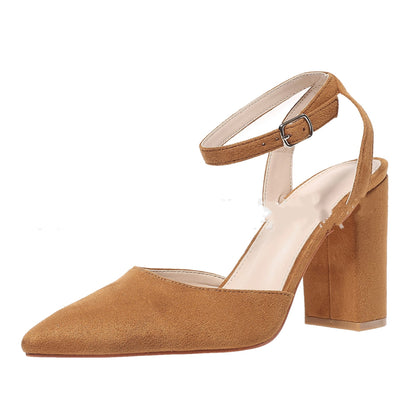 Hollow Pointed Chunky High Heels