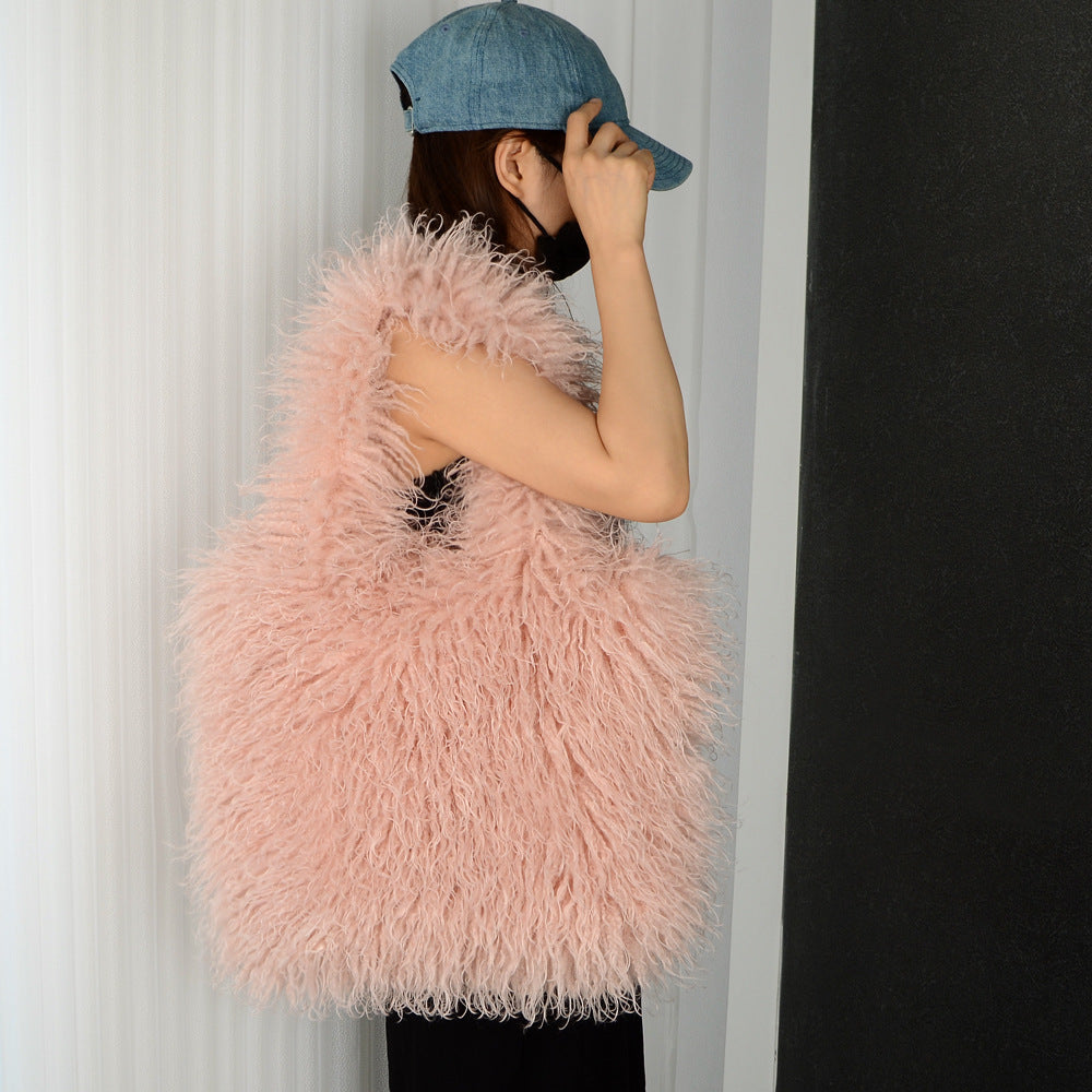 Faux Fur Wool Plush Portable Shoulder Totes